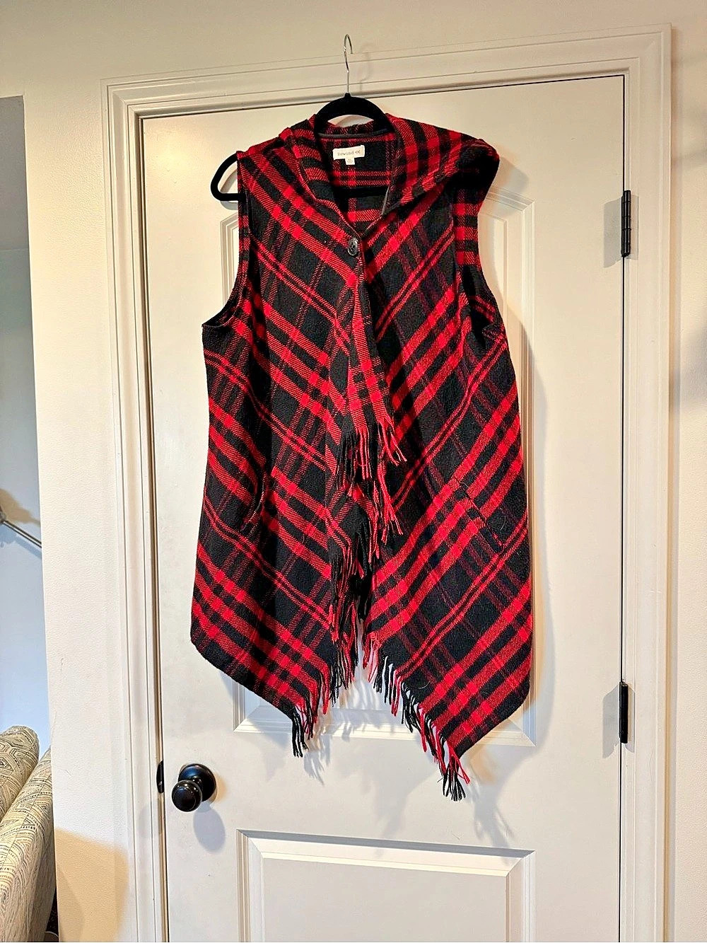 Rewind Plaid Fringe Vest Size XL